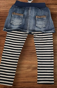 Jean Skirt Pant Set - Stripes - 4-5 year