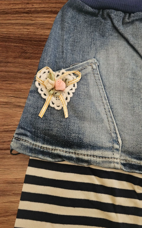 Jean Skirt Pant Set - Stripes - 4-5 year