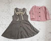 Elegant Girls' Tweed Frock with Pink Knit Jacket Set - 1-2 year
