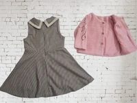 Elegant Girls' Tweed Frock with Pink Knit Jacket Set - 1-2 year