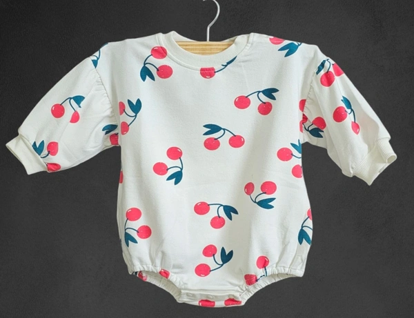 Cherry Print Romper - 3-6 Month, White