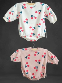 Cherry Print Romper - 9-12 Month, Sundown