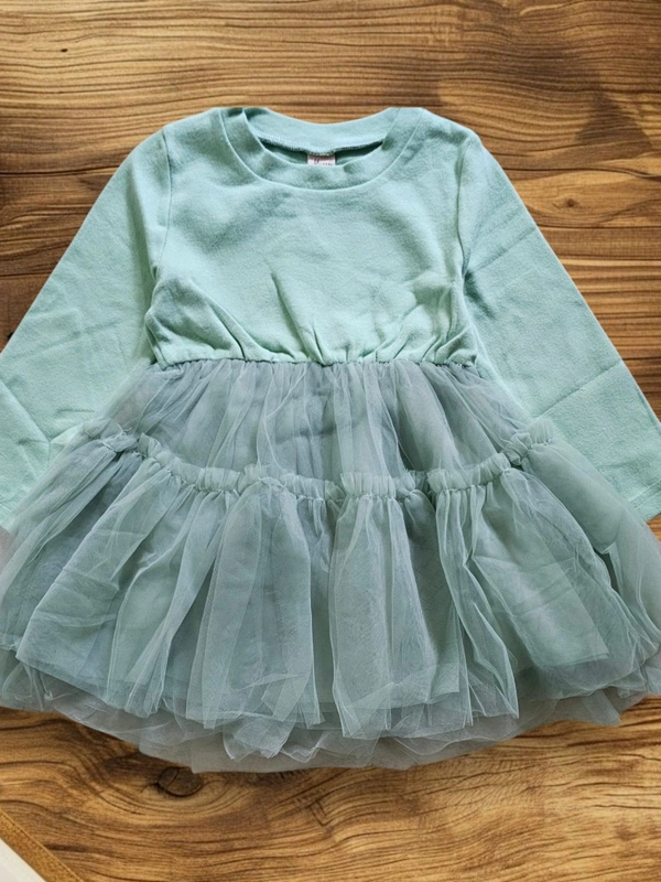 Girls' Mint Green Tulle Dress with Faux Fur Leopard Print Vest - 4-5 year