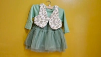 Girls' Mint Green Tulle Dress with Faux Fur Leopard Print Vest - 4-5 year