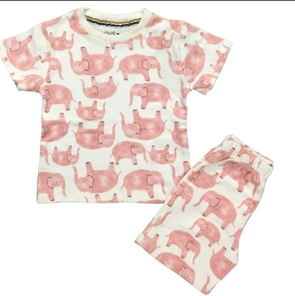 Pink Elephant Print Kids Co-ord Set - 6-9 Month