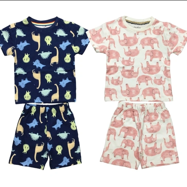 Pink Elephant Print Kids Co-ord Set - 6-9 Month