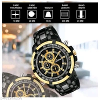 GadgetGrowe Attractive New Stylist Explorer & Business Casual party-wedding Black Metal Chain Watch With Decorative coronagraph Sub-Dials For Men & Boys