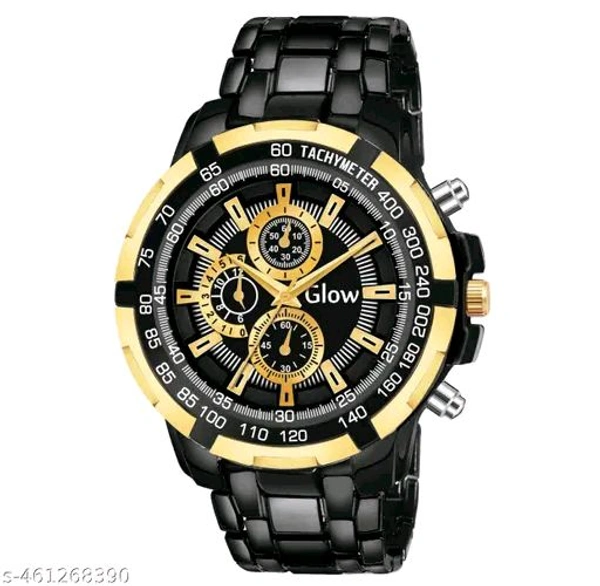 GadgetGrowe Attractive New Stylist Explorer & Business Casual party-wedding Black Metal Chain Watch With Decorative coronagraph Sub-Dials For Men & Boys