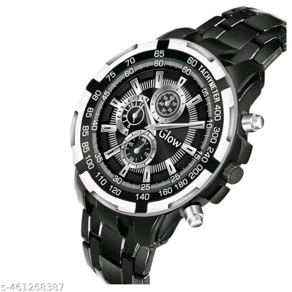 GadgetGrowe Attractive New Stylist Explorer & Business Casual party-wedding Black Metal Chain Watch With Decorative coronagraph Sub-Dials For Men & Boys