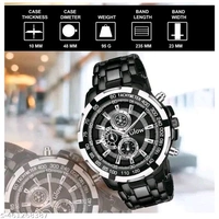 GadgetGrowe Attractive New Stylist Explorer & Business Casual party-wedding Black Metal Chain Watch With Decorative coronagraph Sub-Dials For Men & Boys