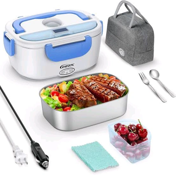 GadgetGrowe Herrfilk 1.5 Liters Patented Electric Lunch Box Food Warmer Portable Food Heater for Car & Home - Leak Proof, Lunch Heating Microwave for Truckers with Removable Stainless Steel Container 110V/12V