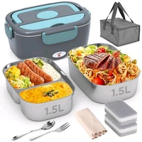GadgetGrowe Herrfilk 1.5 Liters Patented Electric Lunch Box Food Warmer Portable Food Heater for Car & Home - Leak Proof, Lunch Heating Microwave for Truckers with Removable Stainless Steel Container 110V/12V