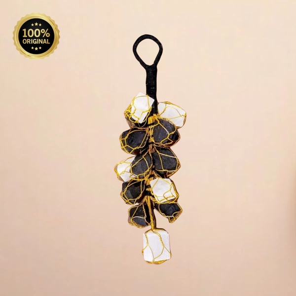 Natural Black Tourmaline & Selenite Hanging Ornament for Protection from Negative Energy & Evil Eye - Pack of 1 pc