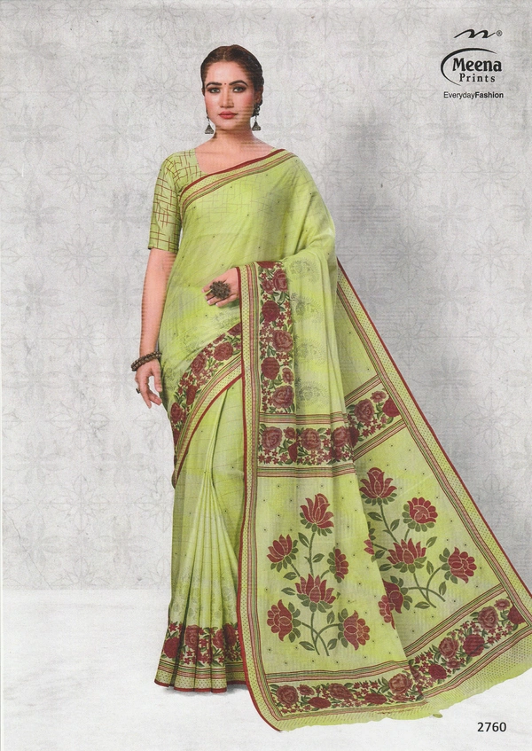 Meena Prints Original Meena cotton saree - 5.50 MTRS + 90 CM BLOUSE, Tacha
