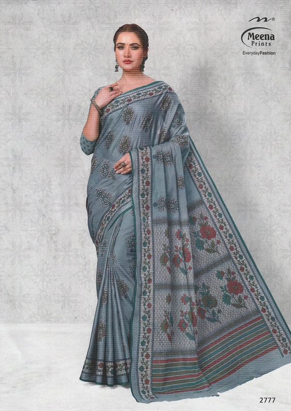 Meena Prints Original Meena cotton saree - 5.50 MTRS + 90 CM BLOUSE, Star Dust