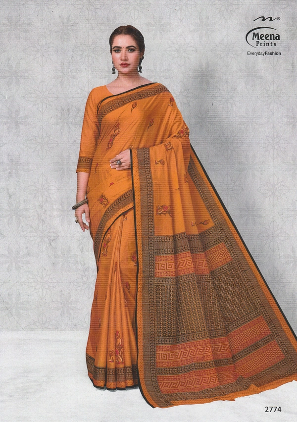 Meena Prints Original Meena cotton saree - 5.50 MTRS + 90 CM BLOUSE, Sunshade