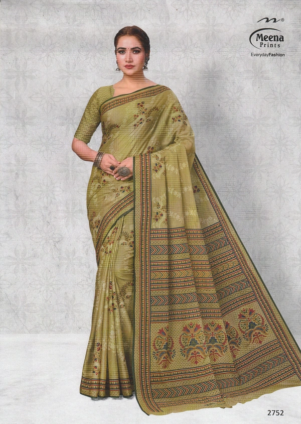 Meena Prints Original Meena cotton saree - 5.50 MTRS + 90 CM BLOUSE, Barley Corn