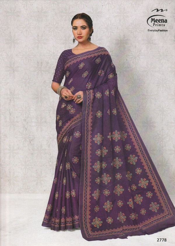 Original Meena cotton saree - 5.50 MTRS + 90 CM BLOUSE, Plum