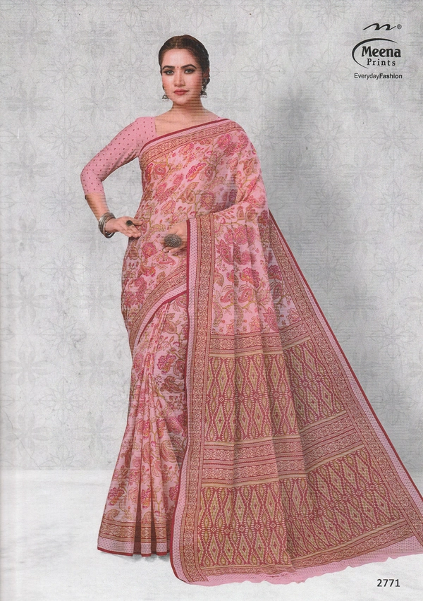 Meena Prints Original Meena cotton saree - 5.50 MTRS + 90 CM BLOUSE, Illusion