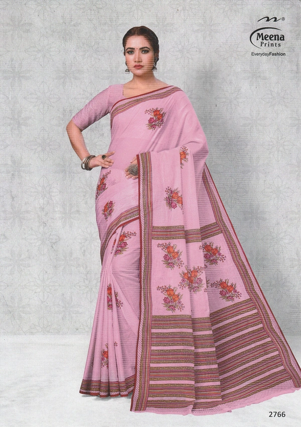 Meena Prints Original Meena cotton saree - 5.50 MTRS + 90 CM BLOUSE, Blossom