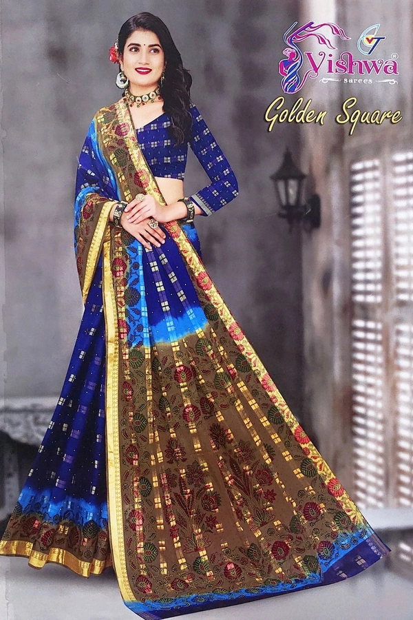 Bisket Butta Cotton Sarees - Navy Blue, 5.50 MTRS + 90 CM BLOUSE