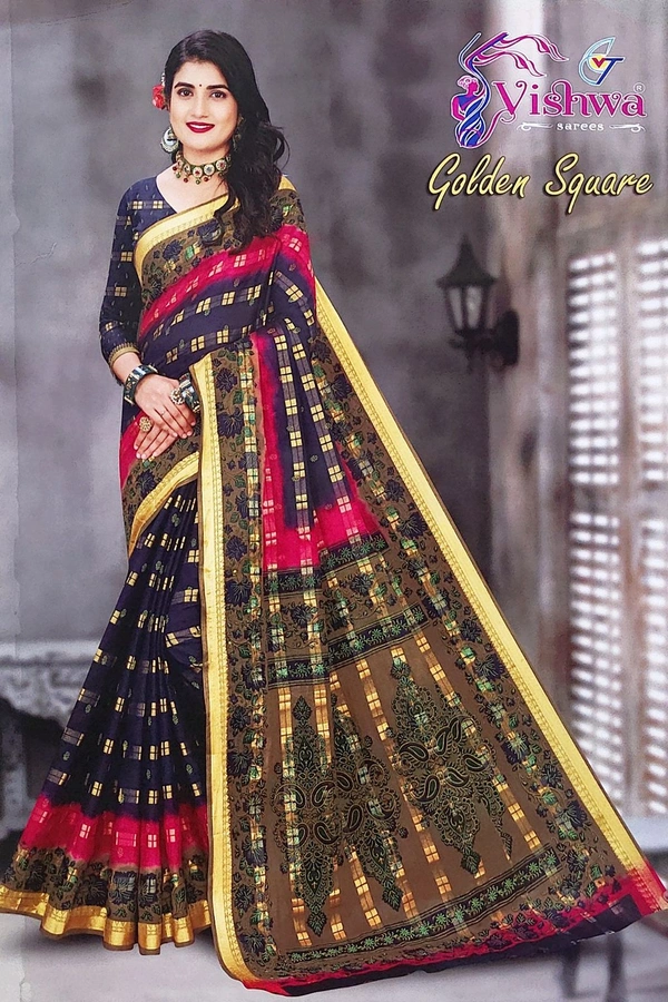 Vishwa Sarees Bisket Butta Cotton Sarees - Mine Shaft, 5.50 MTRS +90 CM BLOUSE