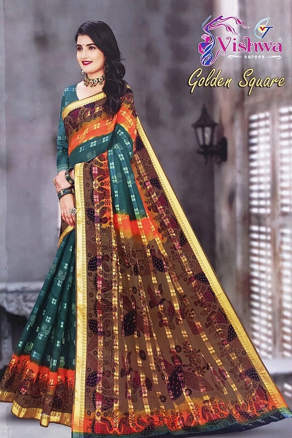 Whole Sale Bisket Butta Cotton Saree Bundle Set - 1 - 5.50 MTRS + 90 CM BLOUSE