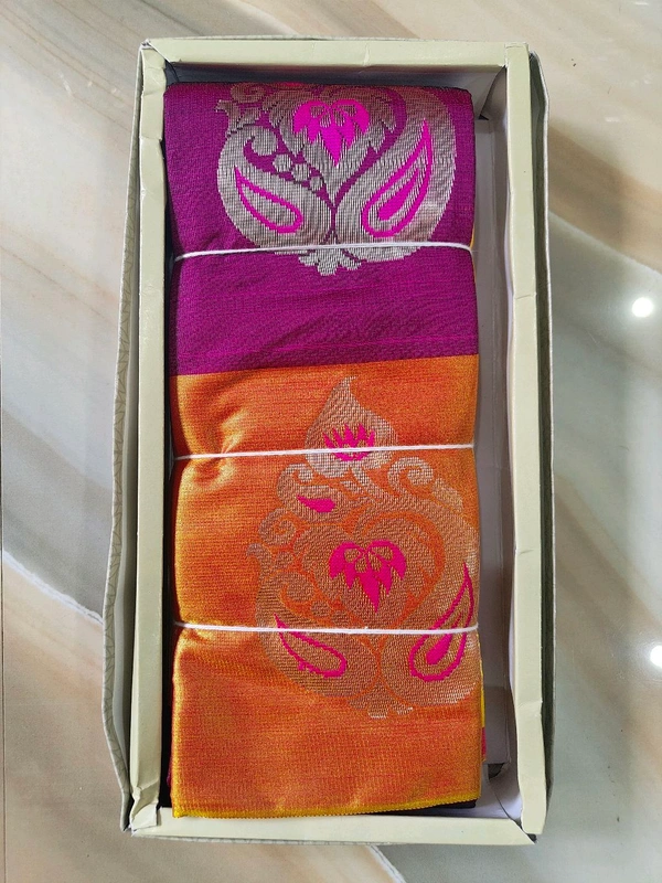 Banaras Pttu With Contrast Border (8 Color Variants)  - Fresh Eggplant