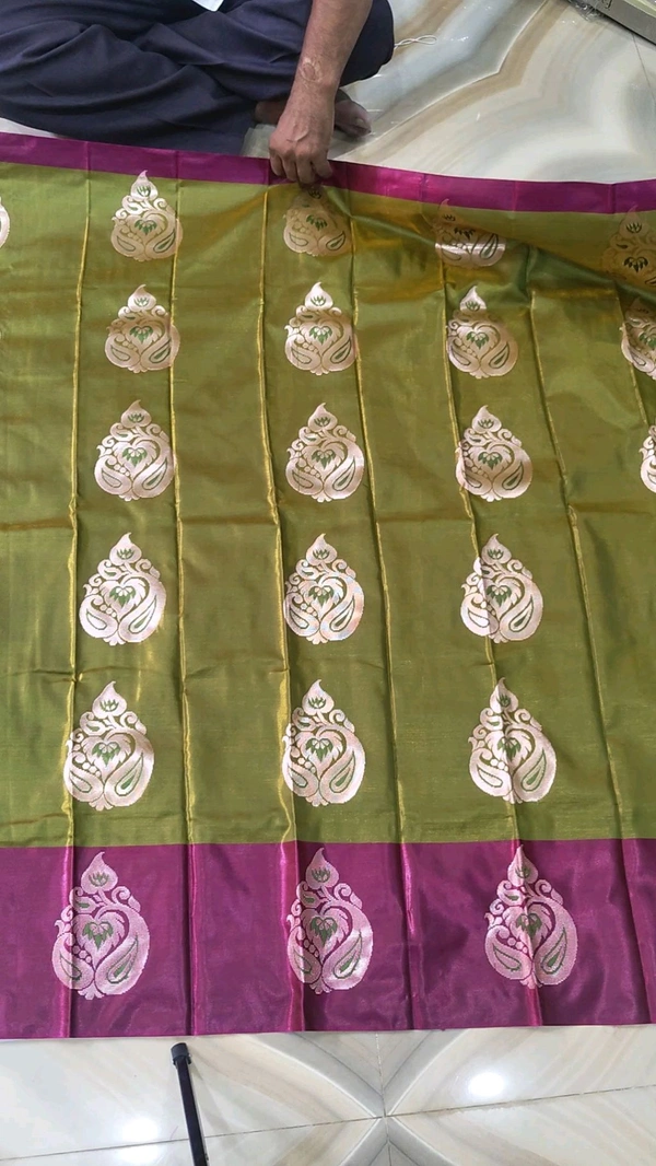 Banaras Pttu With Contrast Border (8 Color Variants)  - Fresh Eggplant