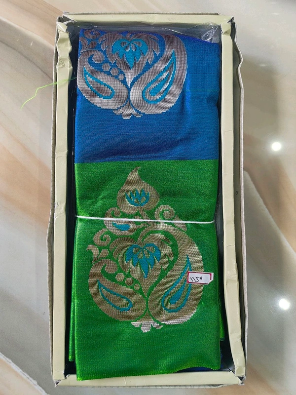 Banaras Pttu With Contrast Border (8 Color Variants)  - Congress Blue