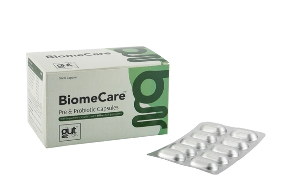 BiomeCare™ Probiotic Capsules | Gut Health & Vitamin C - 10 *10 Strips Per Box ( 100 Capsules )