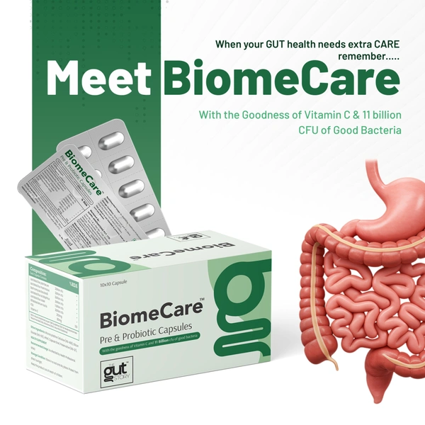 BiomeCare™ Probiotic Capsules | Gut Health & Vitamin C - 10 *10 Strips Per Box ( 100 Capsules )