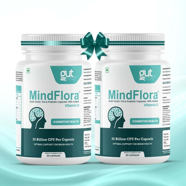 MindFlora Multi Strain Probiotics for Women & Men - Probiotic Supplement - 35 Billion CFU | 30 Veg. Capsules for Gut Health, Immune Support, Mental Clarity - Pack Of 2 (60 Capsules )