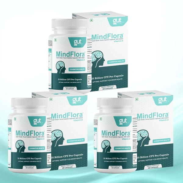 MindFlora Multi Strain Probiotics for Women & Men | Triple the Power for Digestion, Mood & Immunity!- Probiotic Supplement - 35 Billion CFU | Veg. Capsules for Gut Health, Immune Support, Mental Clarity - Pack Of 3 ( 90 Capsules)