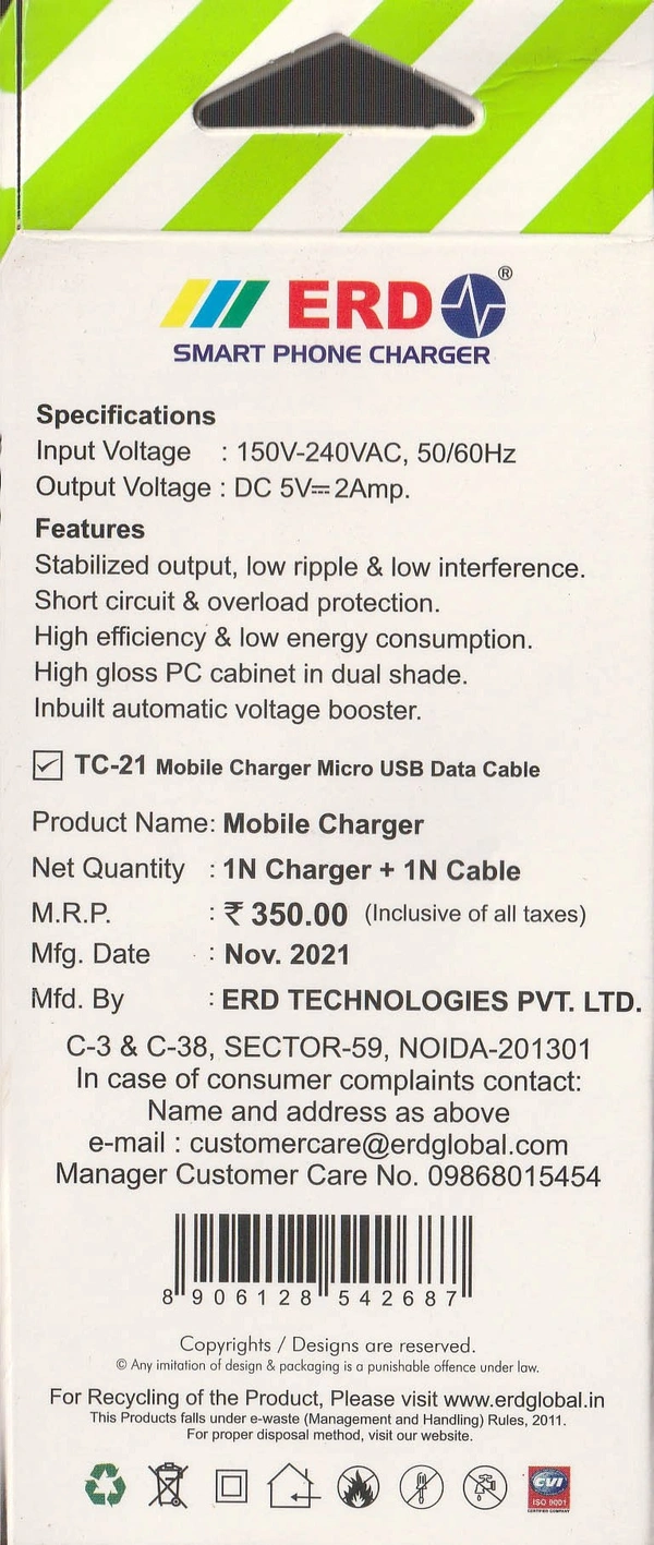 ERD Mobile Charger With Micro USB Cable
