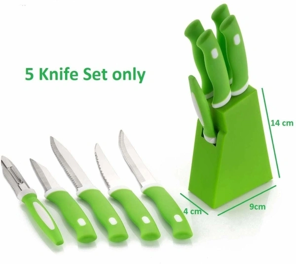 Stainless Steel Knife Set, Plastic Stand - Green