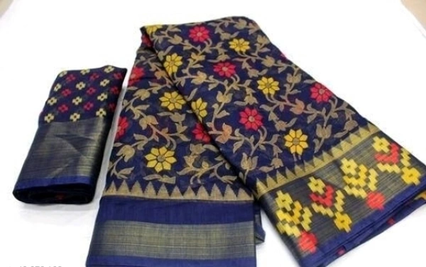 Printed Patola Cotton Blend Saree - L, Blue