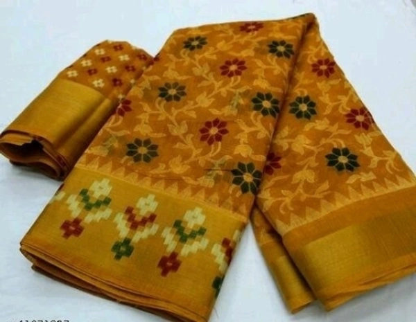 Printed Patola Cotton Blend Saree - L, Yellow