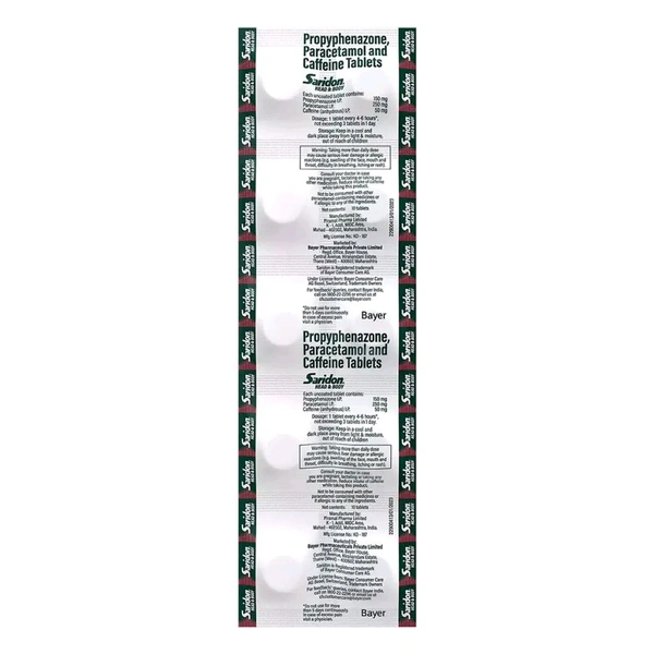 BAYER PHARMACEUTICALS PVT LTD Saridon Head & Body - 10 Tablets