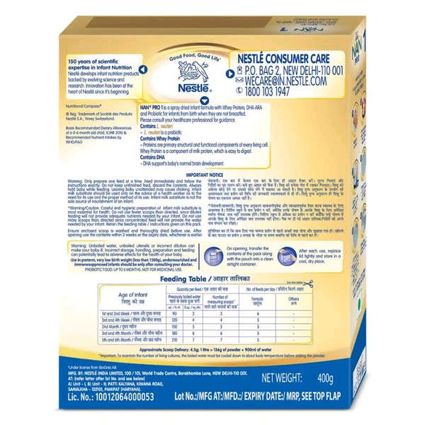 NESTLE INDIA LTD Nan Pro Follow-up Formula Stage 1 Powder - 400gm