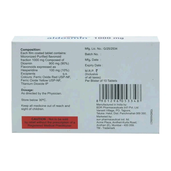 Sun Pharmaceuticals Pvt Ltd  Aldosmin 1000 - 10 Tablets