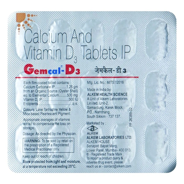 ALKEM LABORATORIES LTD Gemcal D3 - 15 Tablets