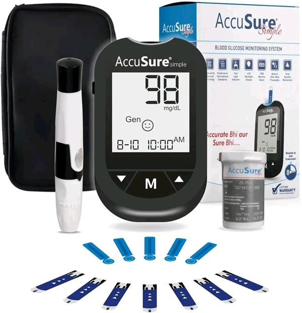 AccuSure Simple Glucometer Sugar Check Machine - 1 Unit
