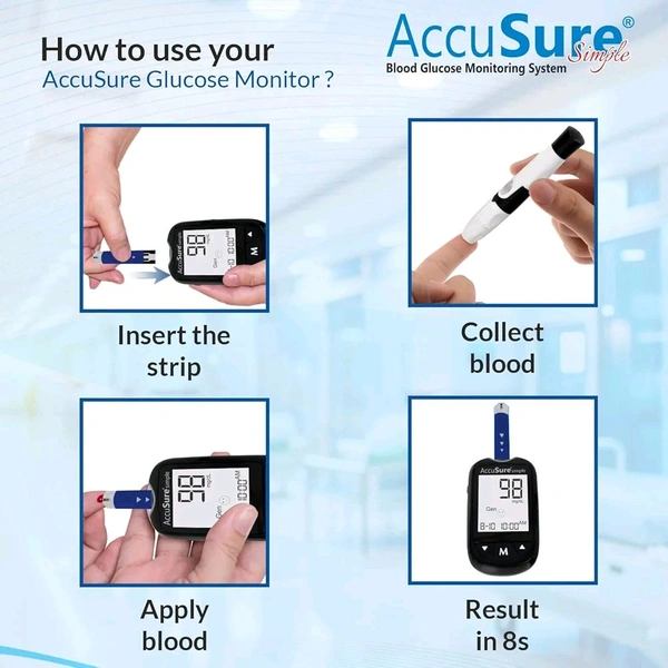 AccuSure Simple Glucometer Sugar Check Machine - 1 Unit