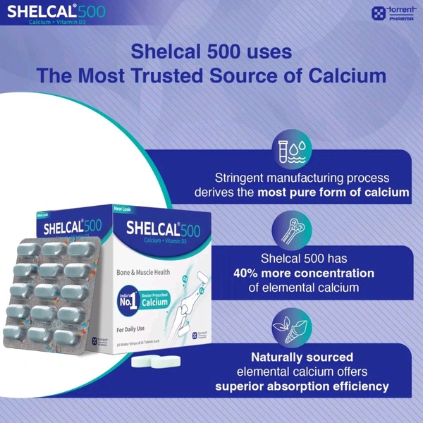 TORRENT PHARMACEUTICALS LTD Shelcal 500 Tab - 15 Tablets