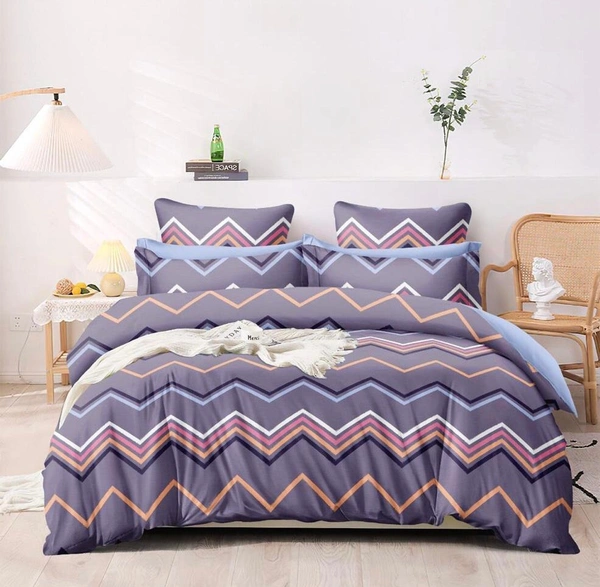 Zig Zag Purple Double Bedsheet With Two Pillow Covers (1+2) Set - Purple
