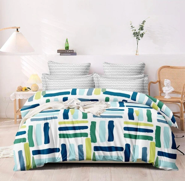 Multi Liner Double Bedsheet with Two Pillow Covers (1+2) Set - 3 Colored