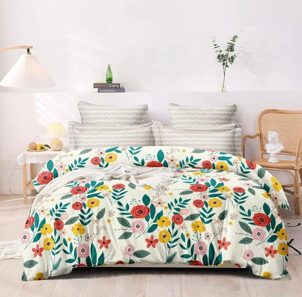 Multi Flowered Double Bedsheet with Pillow Covers (1+2) Set - Multi