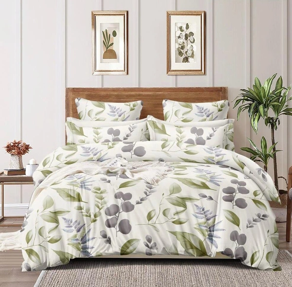 The White Floral Double Bedsheet with Pillow Covers (1+2) set - White
