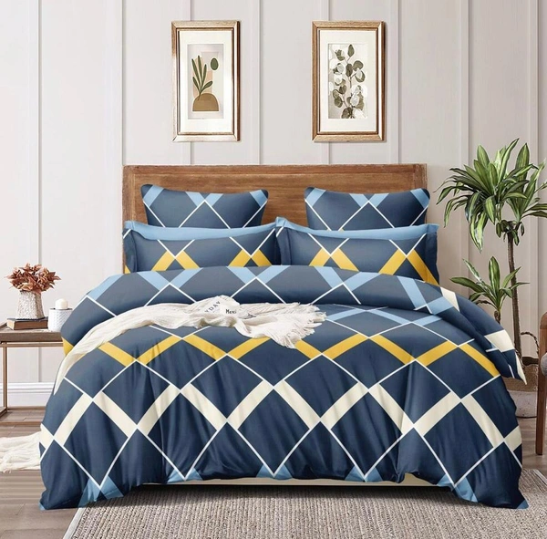 The Blue Checker Double Bedsheet with Pillow Covers(1+2) set - Blue